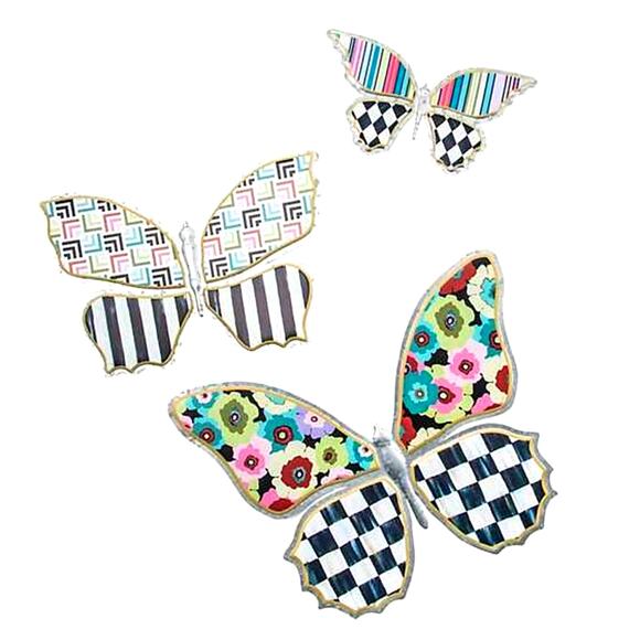 Set of 3 Mackenzie Childs Always Flowers S M L Outdoor Butterfly Wall Decor New - Picture 1 of 5